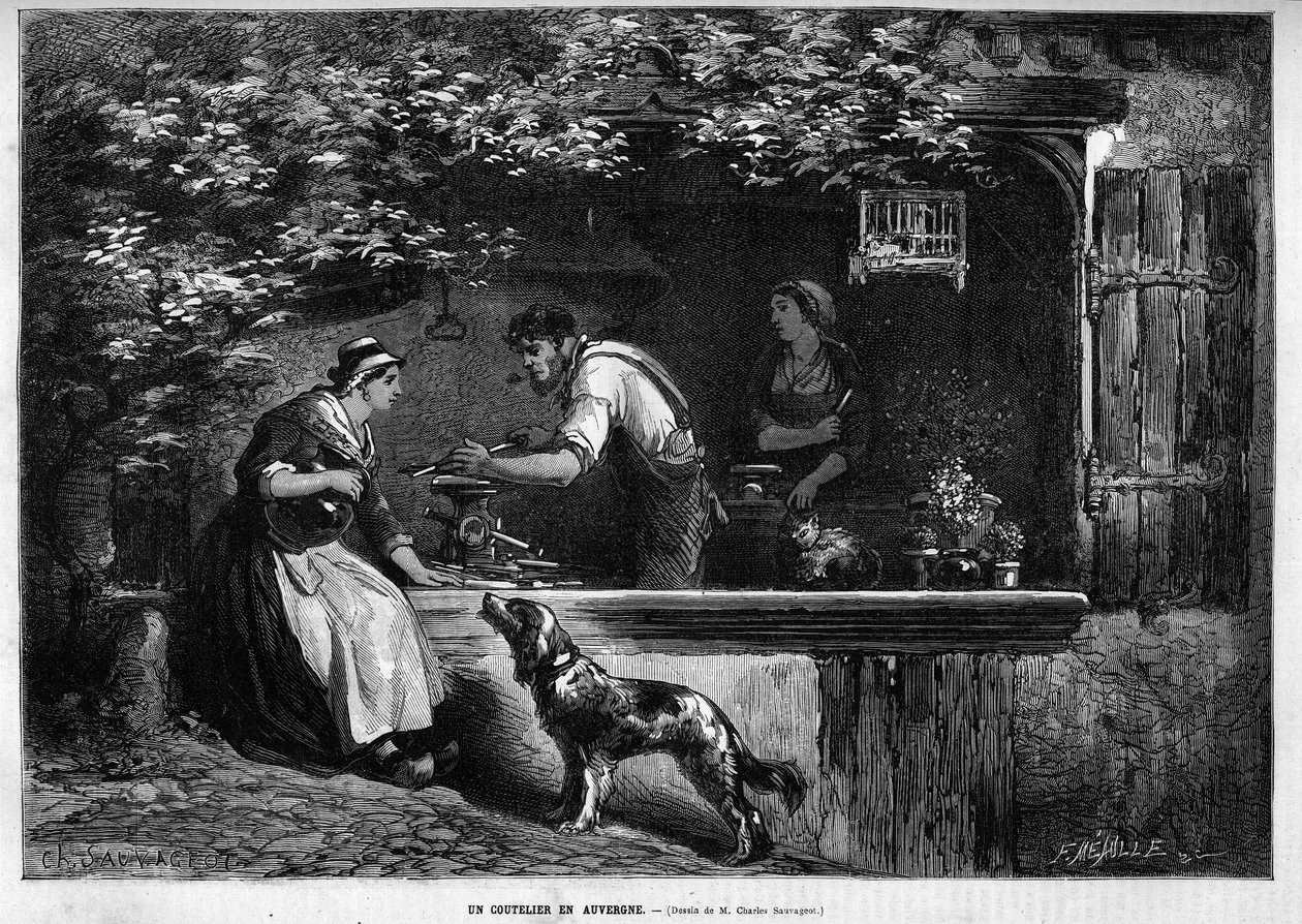 Metier والحرفي: صانع السكاكين في أوفيرني. نقش في "" لوموند اللامع "1883. مجموعة خاصة. بواسطة فنان غير معروف