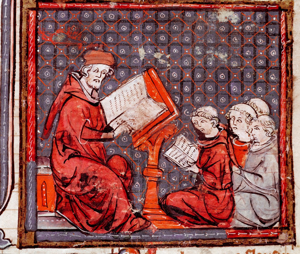 العصور الوسطى: "" فصل من الفلسفة ، المعلم وطلابه "" "صورة مصغرة مأخوذة من" "Grandes Chronicles de France" "1375-1379 مكتبة البلدية ، Castres بواسطة فنان غير معروف