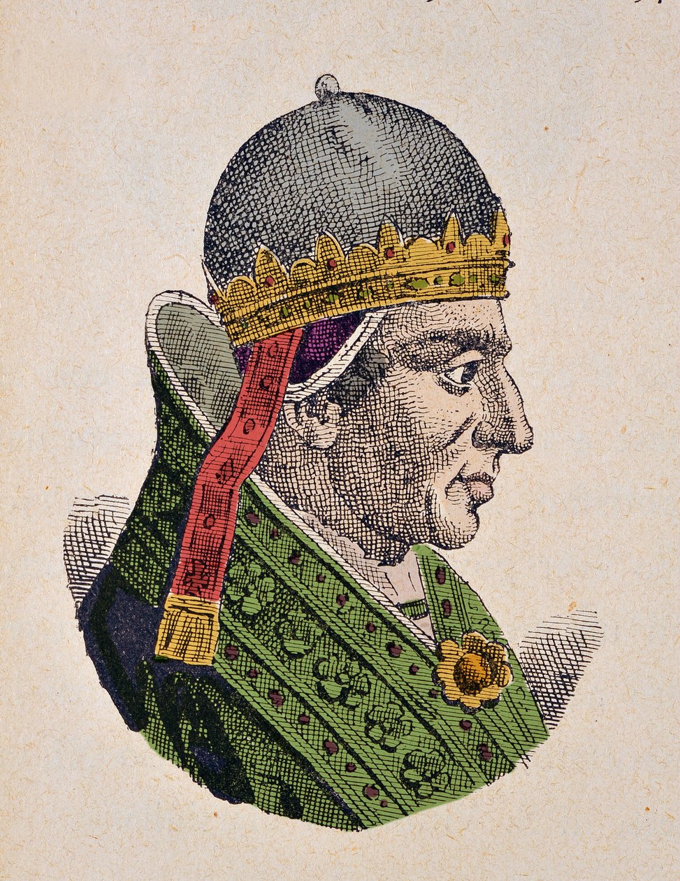 العصور الوسطى: تمثيل للبابا غريغوري الحادي عشر (غريغوريو أو غريغوري) (1329-1378) نقش من "" La storia dei papi del card. Hergenrother ”1898 بواسطة فنان غير معروف
