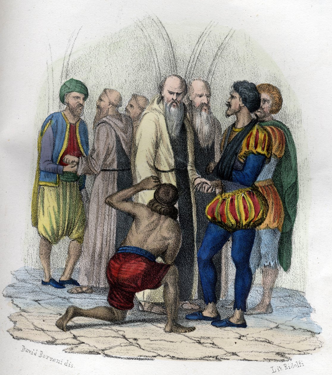 ميغيل دي سيرفانتس (1547-1616) ، كاتب إسباني ، أُسر في الجزائر العاصمة عام 1575. في كتاب "الجزائر القديمة والحديثة" بقلم ليون غاليبرت. الطبعة الايطالية 1846 لون. بواسطة فنان غير معروف