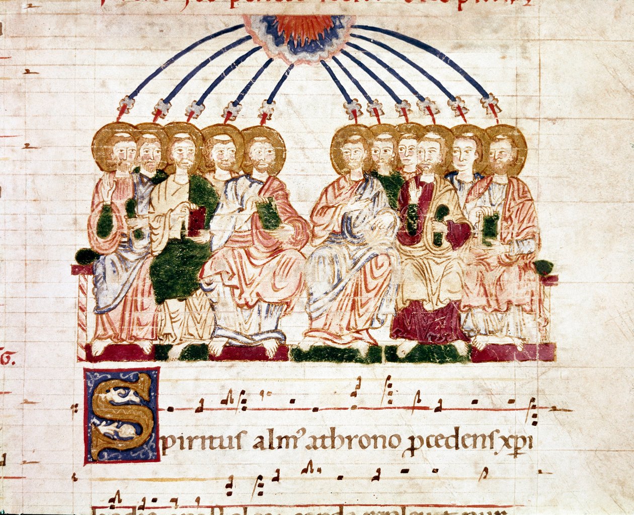 pentecote مصغرة من التروبير التدريجي (ms. 65) القرن الثاني عشر Plaisance ، Biblioteca Capitolare بواسطة فنان غير معروف