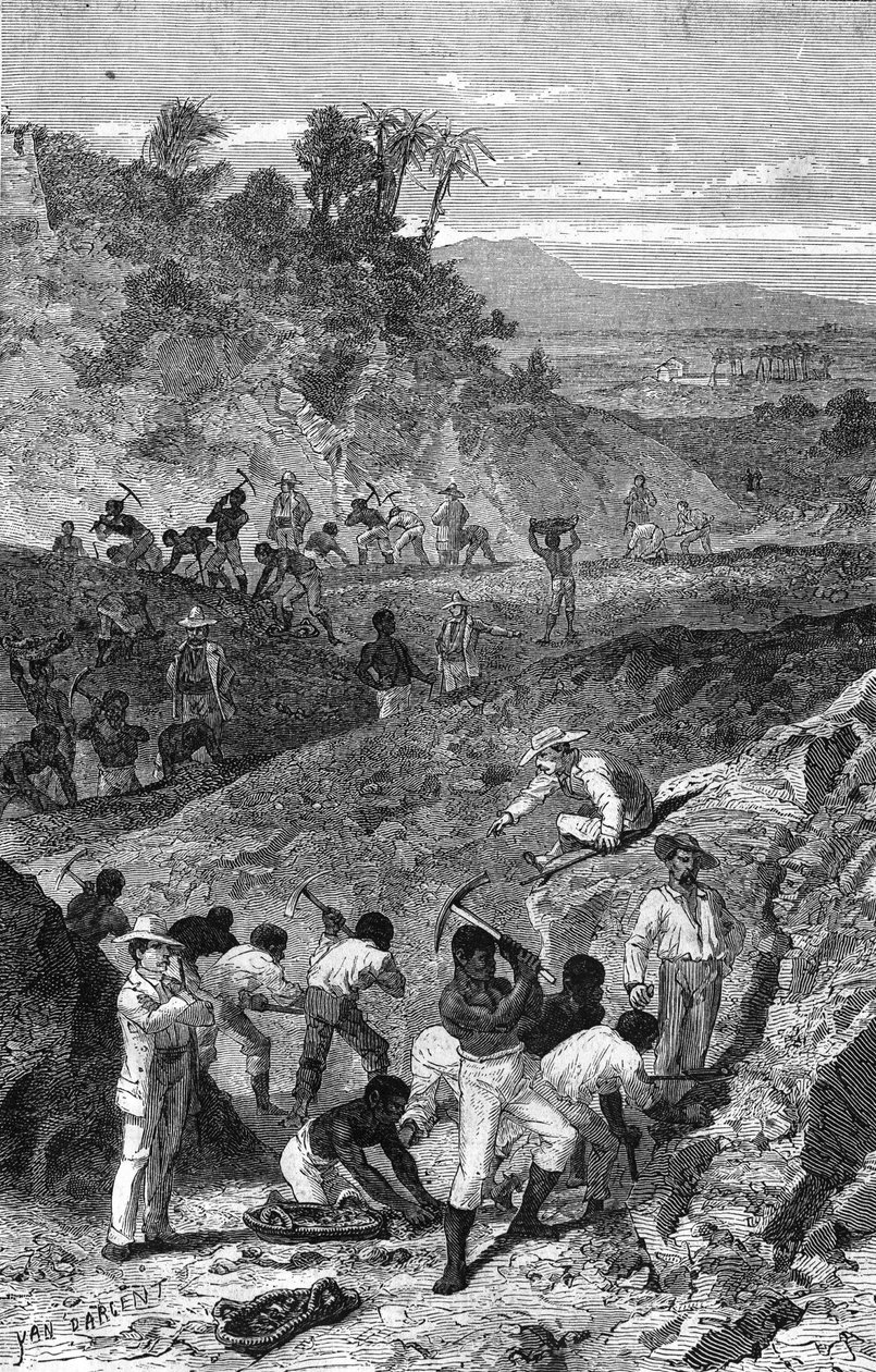 تعدين منجم للماس في افريقيا عام 1869. بواسطة فنان غير معروف