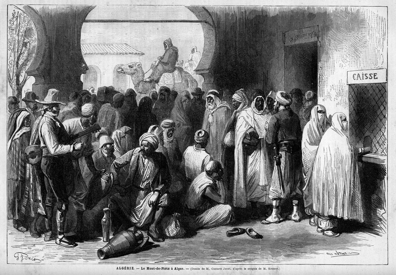 Mont de Piete (Mont-de-Piete) في الجزائر العاصمة ، الجزائر. نقش في "" لوموند اللامع "1883. مجموعة خاصة. بواسطة فنان غير معروف