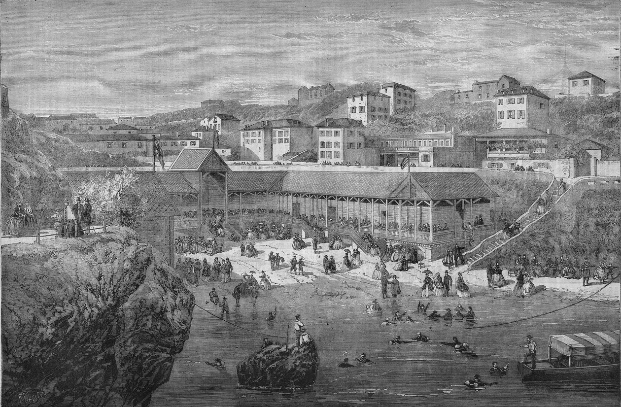 الصباح في حمامات البحر في بياريتز عام 1867. بواسطة فنان غير معروف