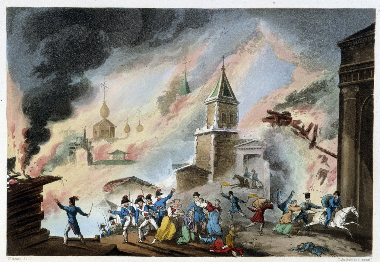 حريق موسكو ، سبتمبر 1812 - في "" الحروب النابليونية "بقلم ساذرلاند ، دوبورج ، لندن بواسطة فنان غير معروف
