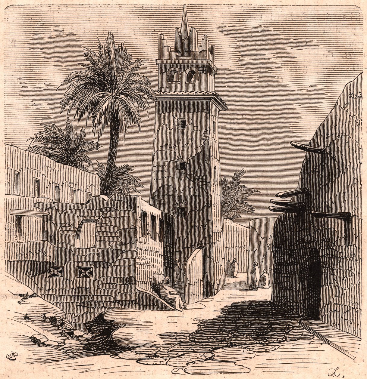 مسجد في بسكرة القديمة (بسكرة) في الجزائر عام 1866 بواسطة غير معروف
