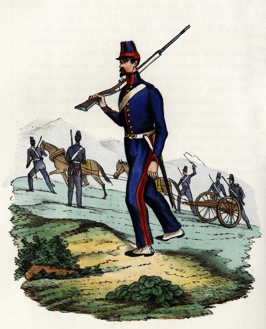 كتيبة مدفعية جبلية تابعة للجيش الفرنسي لأفريقيا في الجزائر عام 1830. في "" Storia d'Algeri "، Leone Galibert ، المجلد. 2 بواسطة فنان غير معروف