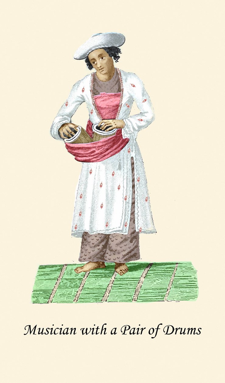 موسيقي مع زوج من الطبول بواسطة فنان غير معروف