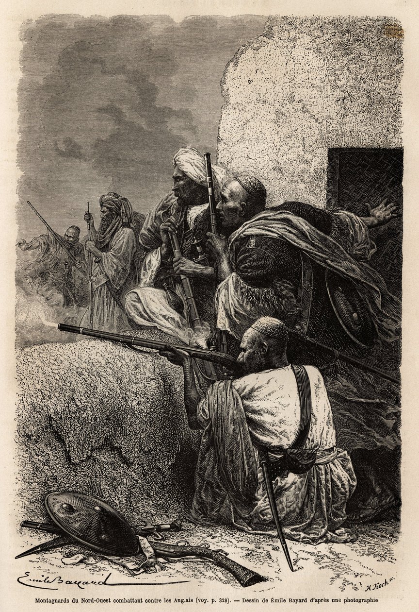 استقر متسلقو الجبال المسلمون في جبال سفات ، وقاتلوا حملة بريطانية عام 1863 لوقف نهب القرى في المنطقة. نقش لتوضيح قصة بانجاب وكشمير ، بقلم غيوم ليجان عام 1866 ، نُشر في "" Le tour du بواسطة فنان غير معروف