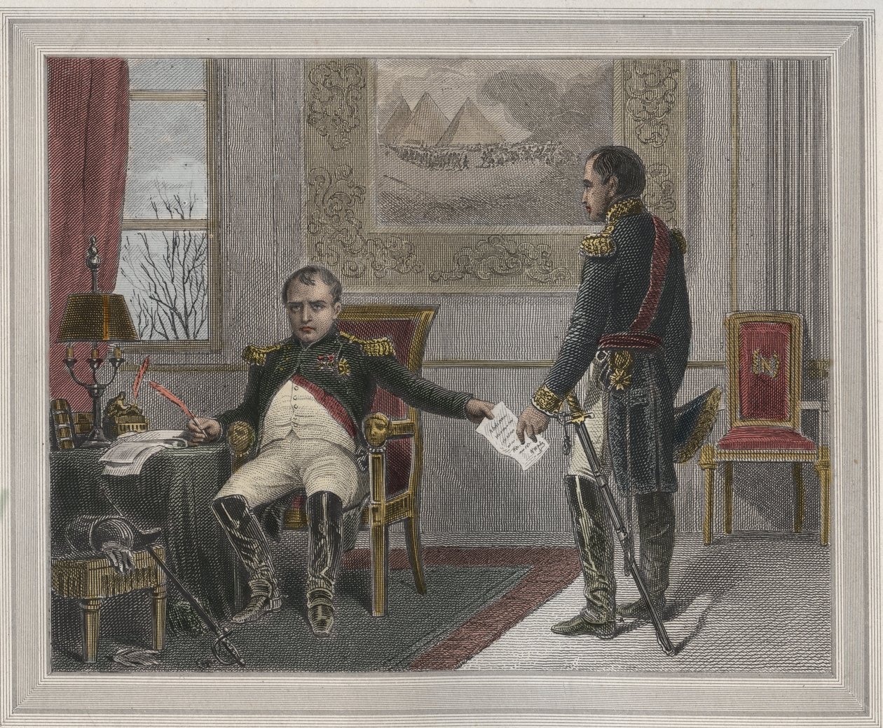 وقع نابليون على تنازله عن العرش عام 1814 - نابليون بونابرت (1769-1821) في فونتينبلو خلال أول تنازل له ، وقع في أبريل 1814 نقشًا في "Les Fastes populaires، ou Histoire des heriques du peuple et de son effect sur les sciences، le بواسطة فنان غير معروف