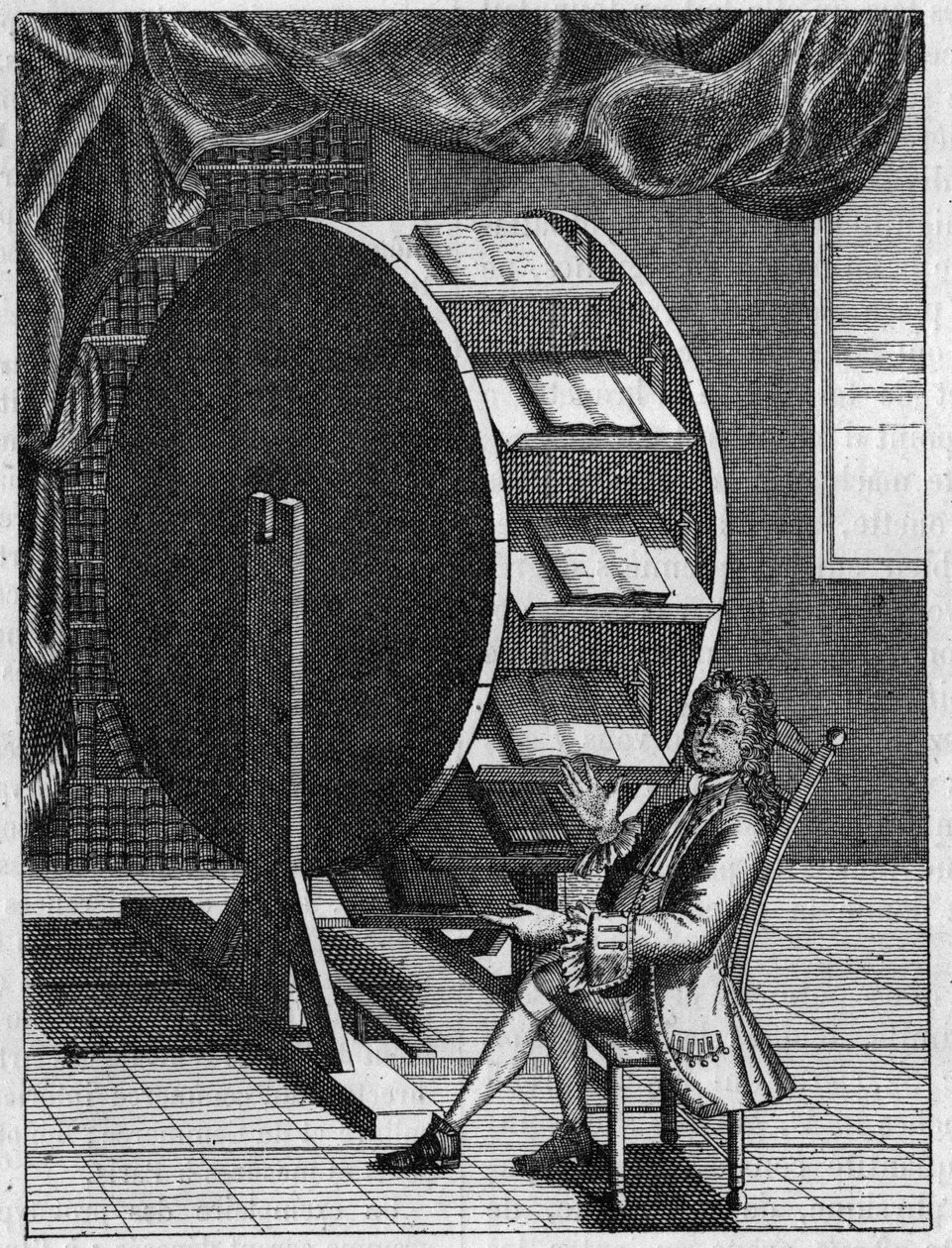 Nicolas Grollier de Serviere (1596-1689) ، مخترع فرنسي ، لديه مكتب للعمل. (وجه مشابه لنقش قديم). نقش في "" الطبيعة: مراجعة العلوم وتطبيقاتها في الفنون والصناعة "بتاريخ ١٦ أكتوبر ١٨٨٠. بواسطة فنان غير معروف
