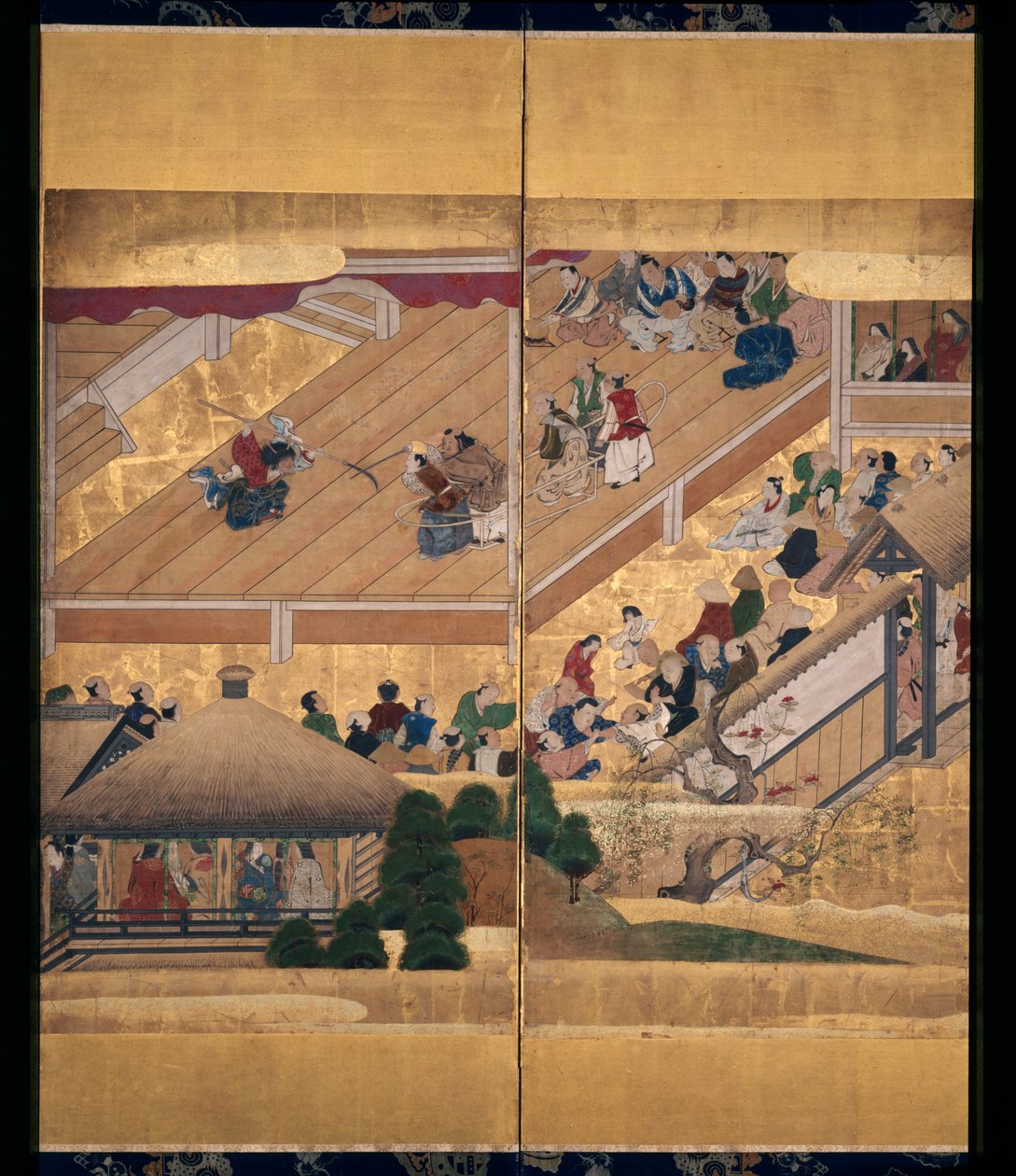 Noh Play: Funa Benkei (حبر ، ألوان وذهبي على ورق ، شاشة من ست لوحات) بواسطة فنان غير معروف
