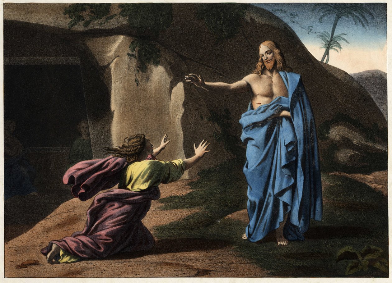 Noli me tangere: ظهور المسيح للقديس المجدلية. نقش مجهول من القرن التاسع عشر. بواسطة فنان غير معروف