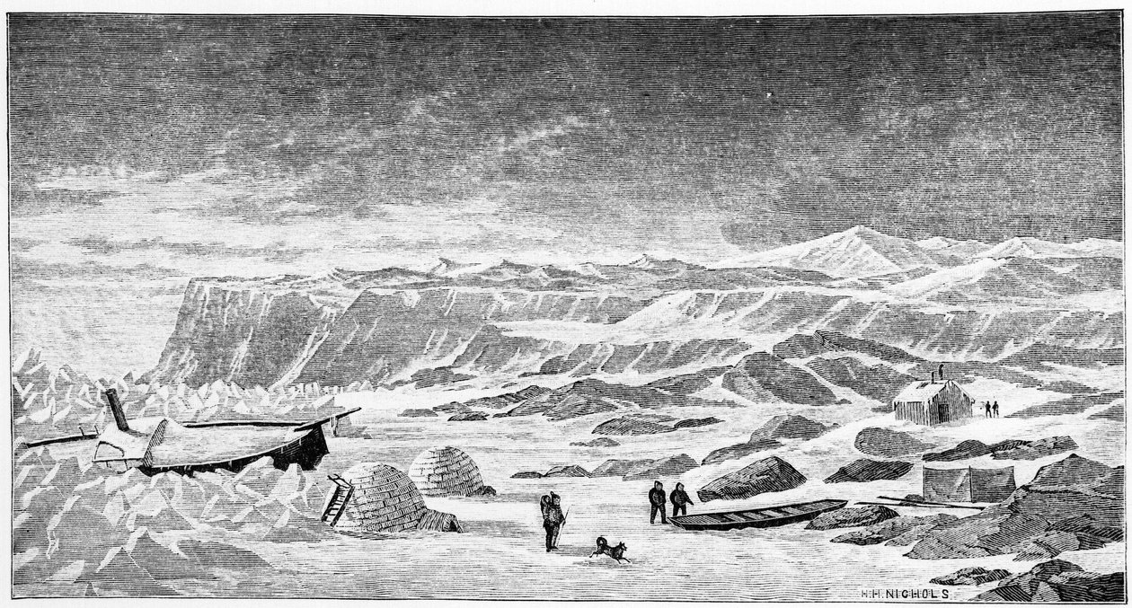 القطب الشمالي: قارب Igloos وكاسرة الجليد (Ice Breeze) ، رسم ، ربيع 1873. بواسطة فنان غير معروف