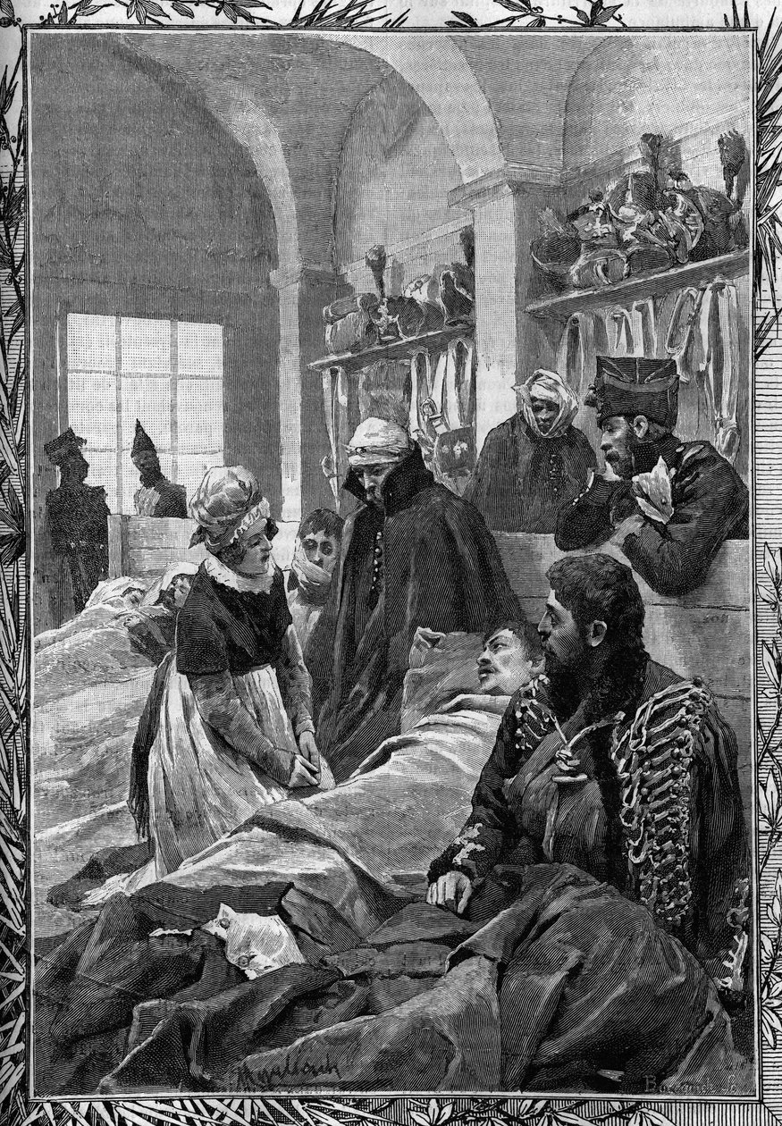 عالجت الممرضة مارغريت فافت الذكاء في المستشفى الميداني خلال حرب 1813 ضد الألمان. بواسطة فنان غير معروف