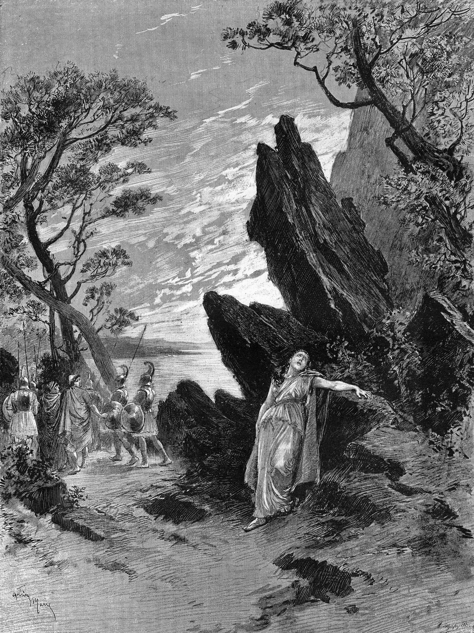 أوبرا "Sapho" لإميل أوجييه (1820-1889) وتشارلز جونود (1818-1893) مع المغني كراوس في الفصل الأخير. نقش في "" Le Monde Illustré "" بواسطة فنان غير معروف