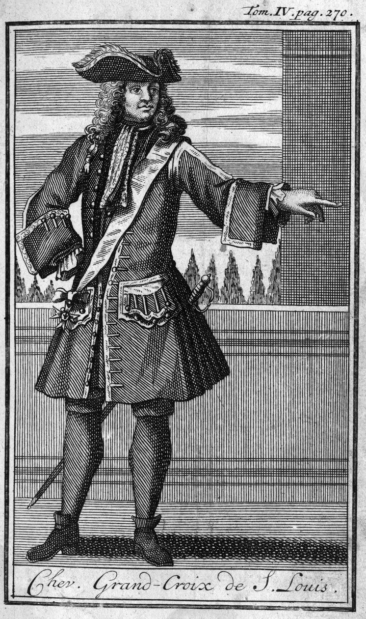 أوامر الفروسية. شوفالييه جراند كروس سانت لويس في فرنسا في القرن السابع عشر. في "" تاريخ الأوامر العسكرية أو الفرسان ، مليشيات العلمانية والنظامية من كلا الجنسين ، والتي تم تأسيسها حتى الآن. الطبعة مأخوذة من Abbe Giustini بواسطة فنان غير معروف