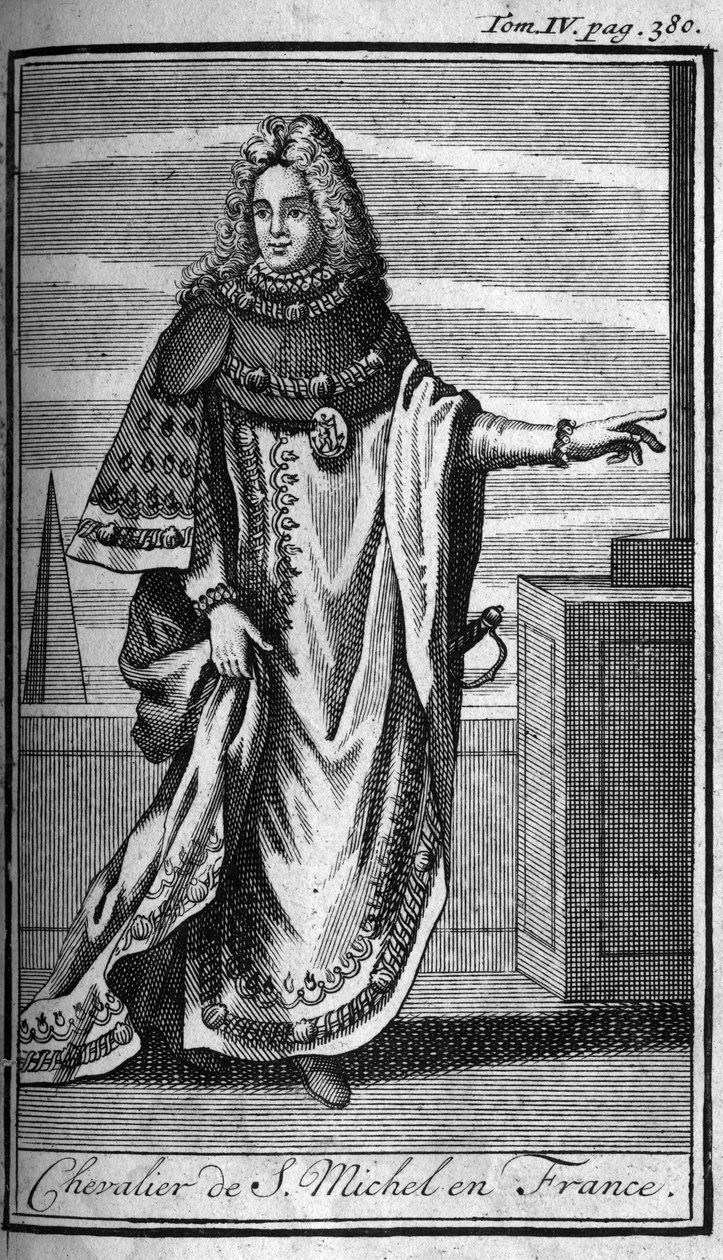 أوامر الفارس. Chevalier de Saint Michel في فرنسا في القرن الخامس عشر. في "" تاريخ الأوامر العسكرية أو الفرسان ، للميليشيات الآمنة والروتينية من كلا الجنسين ، والتي تم تأسيسها حتى الآن. الطبعة مأخوذة من Abbe Giustiniani، RPBonani، M. بواسطة فنان غير معروف