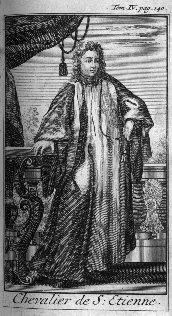 أوامر الفارس. فارس القديس ستيفن في توسكانا في القرن السادس عشر. في "" تاريخ الأوامر العسكرية أو الفرسان ، للميليشيات الآمنة والروتينية من كلا الجنسين ، والتي تم تأسيسها حتى الآن. الطبعة مأخوذة من Abbe Giustiniani، RPBonani، M.H بواسطة فنان غير معروف