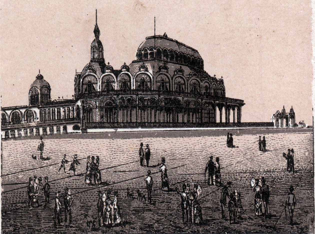 أوستند (أوستند) ، بلجيكا: منظر لـ Kursaal Digue (كازينو). في "" العالم يوضح 168 مشاهدة "" غير مؤرخ (نهاية القرن التاسع عشر) بواسطة فنان غير معروف
