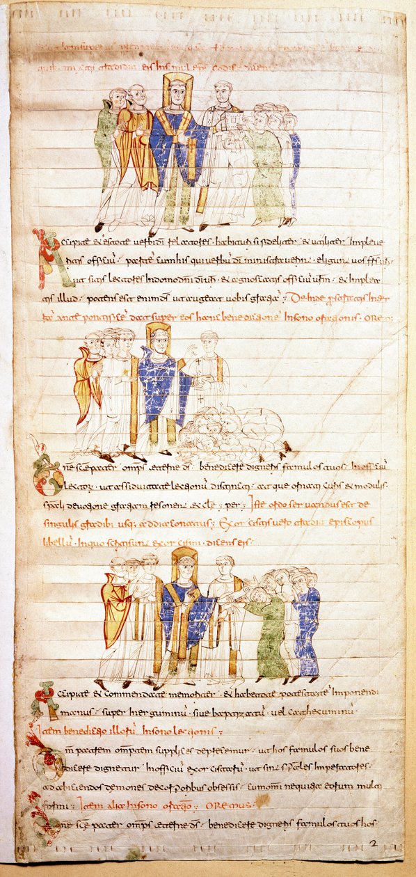 صفحة من الكتاب المقدس المزخرف (السيدة 723-فوغليو 138 ظ) من بداية القرن الثاني عشر. خافت. 52،8x38 سم روما ، مكتبة كازاناتنس بواسطة فنان غير معروف