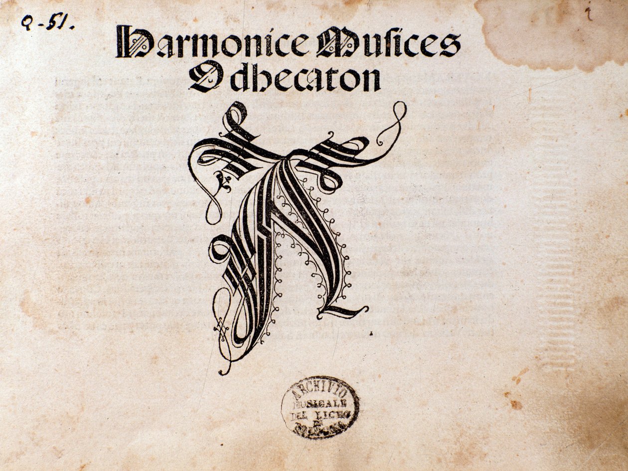 صفحة من المقطوعات الموسيقية للموسيقى التوافقية Odhecaton بواسطة Ottaviano Petrucci (1501) بواسطة فنان غير معروف