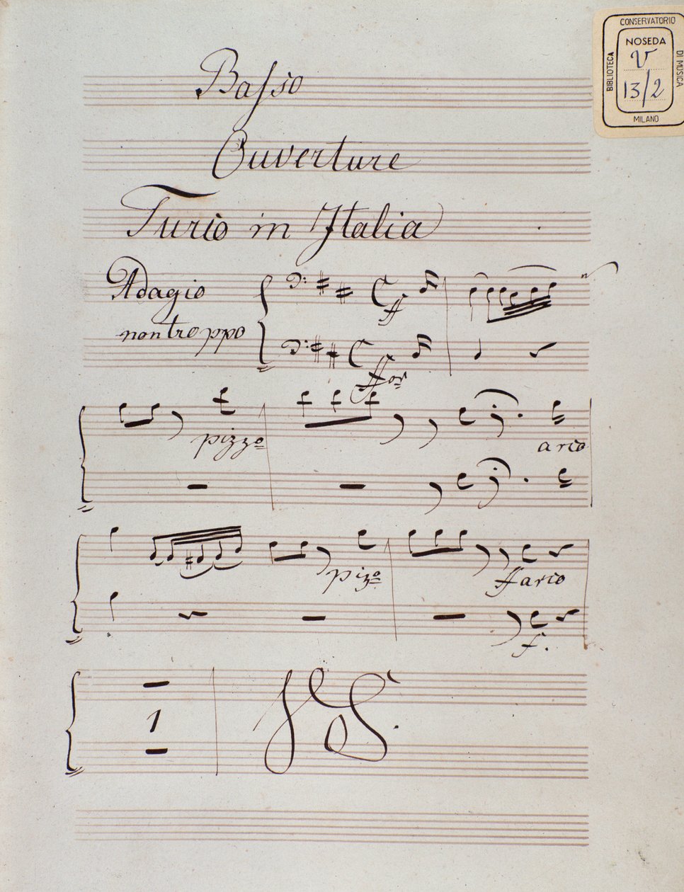 صفحة النوتة الموسيقية لمقدمة The turk in Italy بواسطة Gioacchino Rossini بواسطة فنان غير معروف