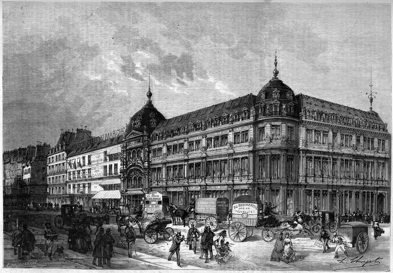 باريس 1872: متاجر جديدة "" Au bon marché "". بواسطة فنان غير معروف