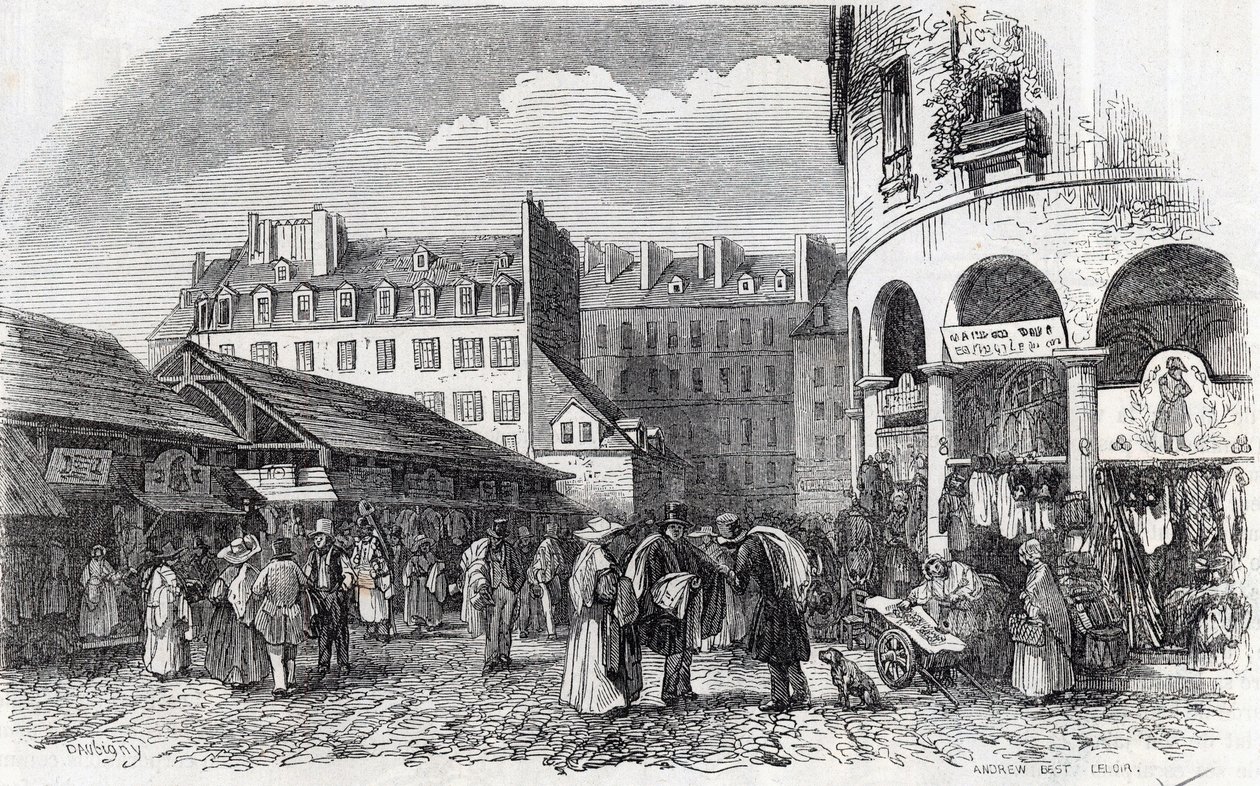 باريس ، الدائرة الثالثة - معبد La rotunde du Carreau du في باريس في القرن التاسع عشر - نقش في "" Tableau-de-Paris "" لإدموند تيكسييه بواسطة فنان غير معروف