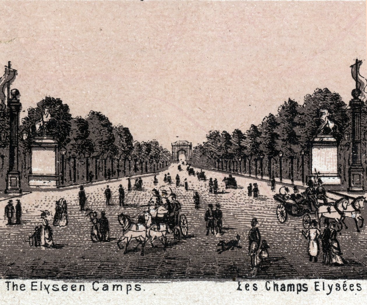 باريس ، فرنسا: منظر للشانزليزيه (الشانزليزيه). في "العالم يوضح 168 مشاهدة" "غير مؤرخ (نهاية القرن التاسع عشر) بواسطة فنان غير معروف