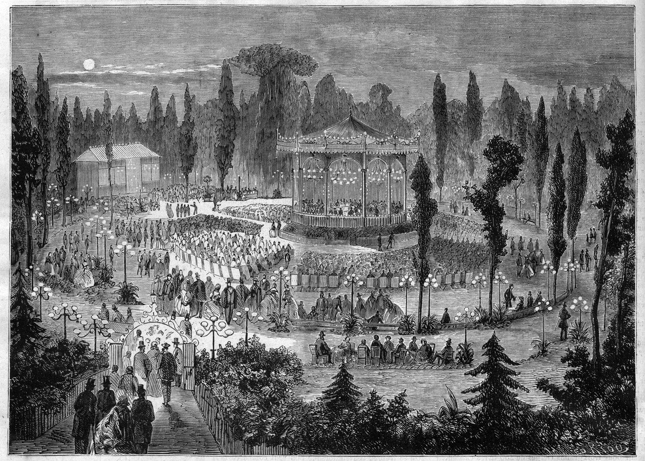 الدائرة الثامنة في باريس - شارع الشانزليزيه (الشانزليزيه) - حفلات موسيقية في عام 1868 بواسطة فنان غير معروف
