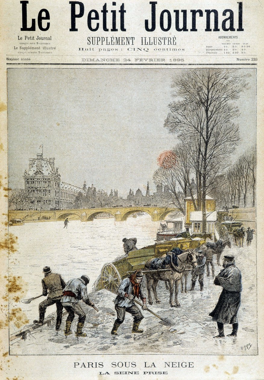 باريس تحت الثلوج: نهر السين مأخوذ - في "" لو بيتيت جورنال "بتاريخ 24/02/1895 بواسطة فنان غير معروف