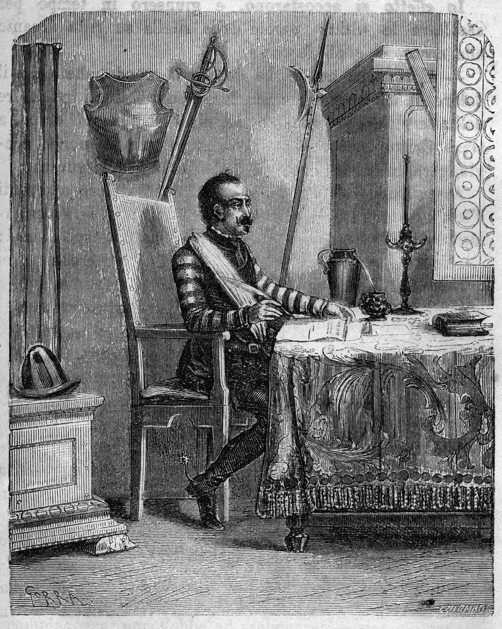 باسكال باولي (1725-1807) ، مواطن كورسيكي في مرسمه. في "" Pasquale Paoli ossia la rotta di Pontenuovo "" للمخرج FD Guerrazzi. 1872. بواسطة فنان غير معروف