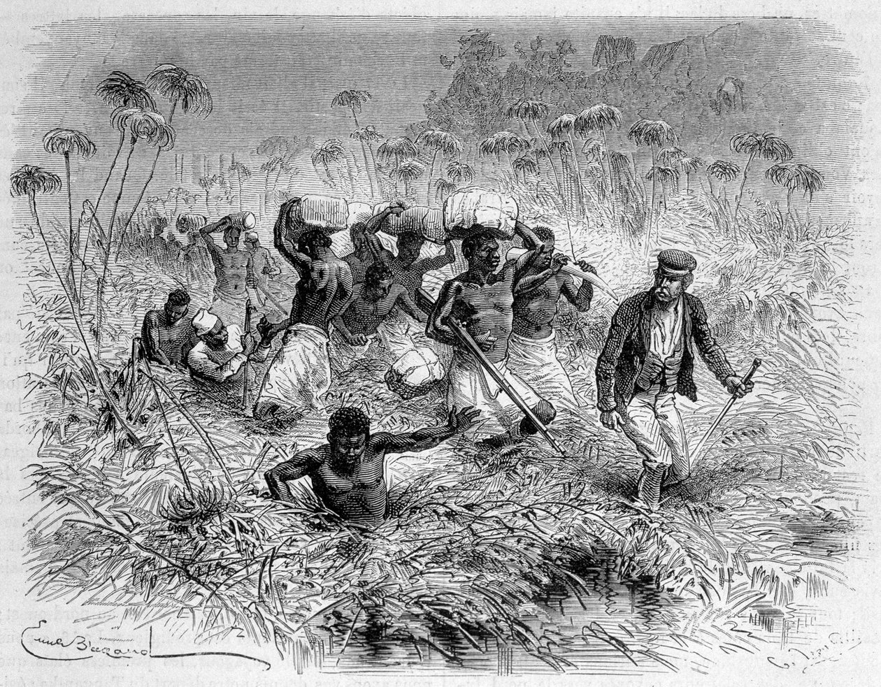 مرور Chisera بواسطة ليفنجستون وحماله - "" رحلة ليفينجستون الأخيرة 1866-1873 "" في "" حول العالم "، 2nd sem. 1875 بواسطة فنان غير معروف