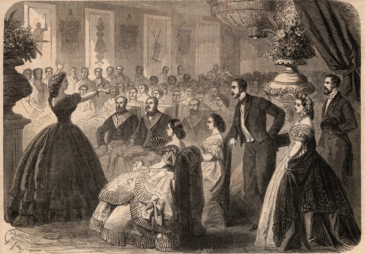 Pauline Viardot-Garcia (Viardot Garcia) (1821-1910) ، مغنية فرنسية في حفل Charity Fete الذي أقامته Maconnique Lodge "الصداقة المثابرة" في الشرق الكبير بباريس. نقش في "" لوموند اللامع "من ١٨٦٢. مجموعة خاصة. بواسطة فنان غير معروف