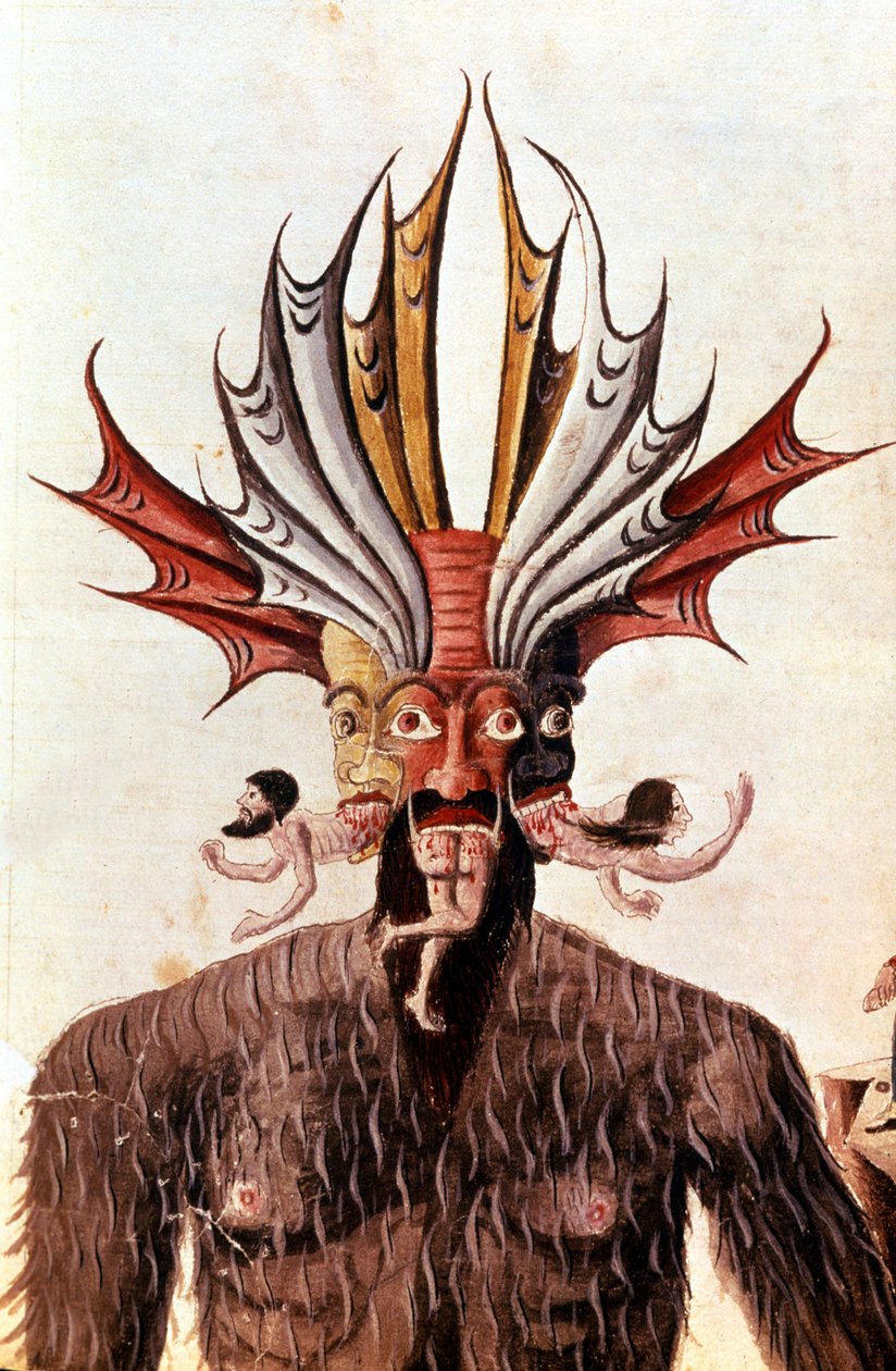 أداء لوسيفر (الشيطان) في "Divina Commedia" لدانتي. مخطوطة القرن الرابع عشر. مكتبة تريفولزيانا ، ميلانو. بواسطة فنان غير معروف