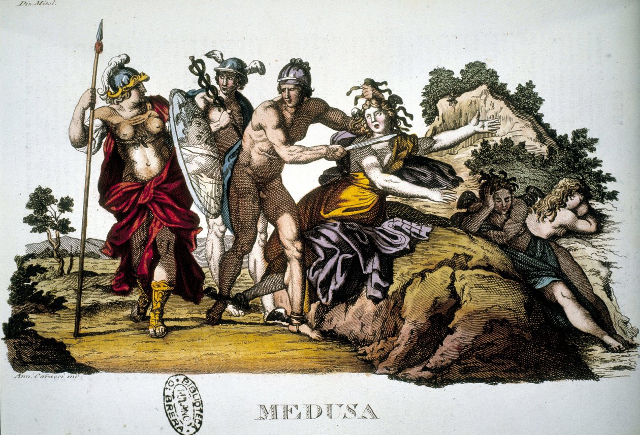 Perseus و Medusa ، واحدة من Gorgones الثلاثة - في Dizionario ميتولوجيكو بواسطة فنان غير معروف