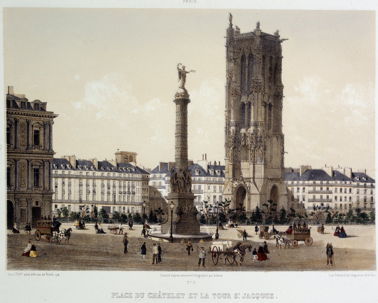 Place du Chatelet وبرج Saint-Jacques بواسطة فنان غير معروف