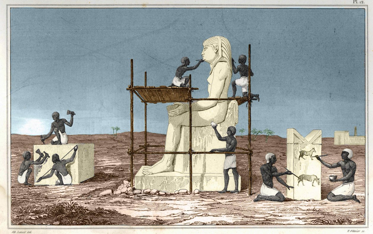 لوحة مستوحاة من أعمال روسيليني (روسيليني) ، الرحالة الإيطالي الذي رافق جان فرانسوا (جان فرانسوا) شامبليون إلى مصر. نقش من كتاب أطلس تاريخ رولين القديم بواسطة فنان غير معروف