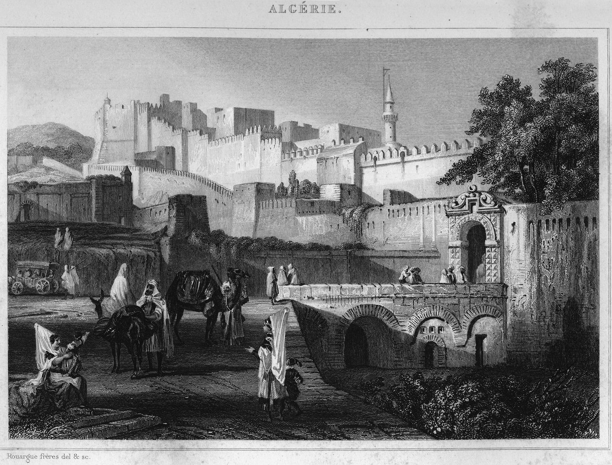 Porte Bab-Azoun في الجزائر العاصمة ، قلعة احتلها قسم Escars أثناء غزو Agery من قبل فرنسا عام 1830 ، في "L'Algerie ancienne et moderne" بقلم ليون غاليبرت بواسطة فنان غير معروف