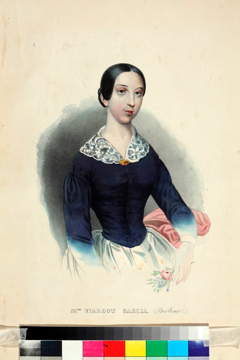 "" صورة للمغني والملحن بولين فياردوت (1821-1910) "(صورة للمغني والملحن بولين فياردوت (1821-1910)) لوحة مائية مجهولة الاسم حوالي 1840 قاتمة 44.5x31.5 سم I متحف تورجينيف التذكاري ، موسكو بواسطة فنان غير معروف