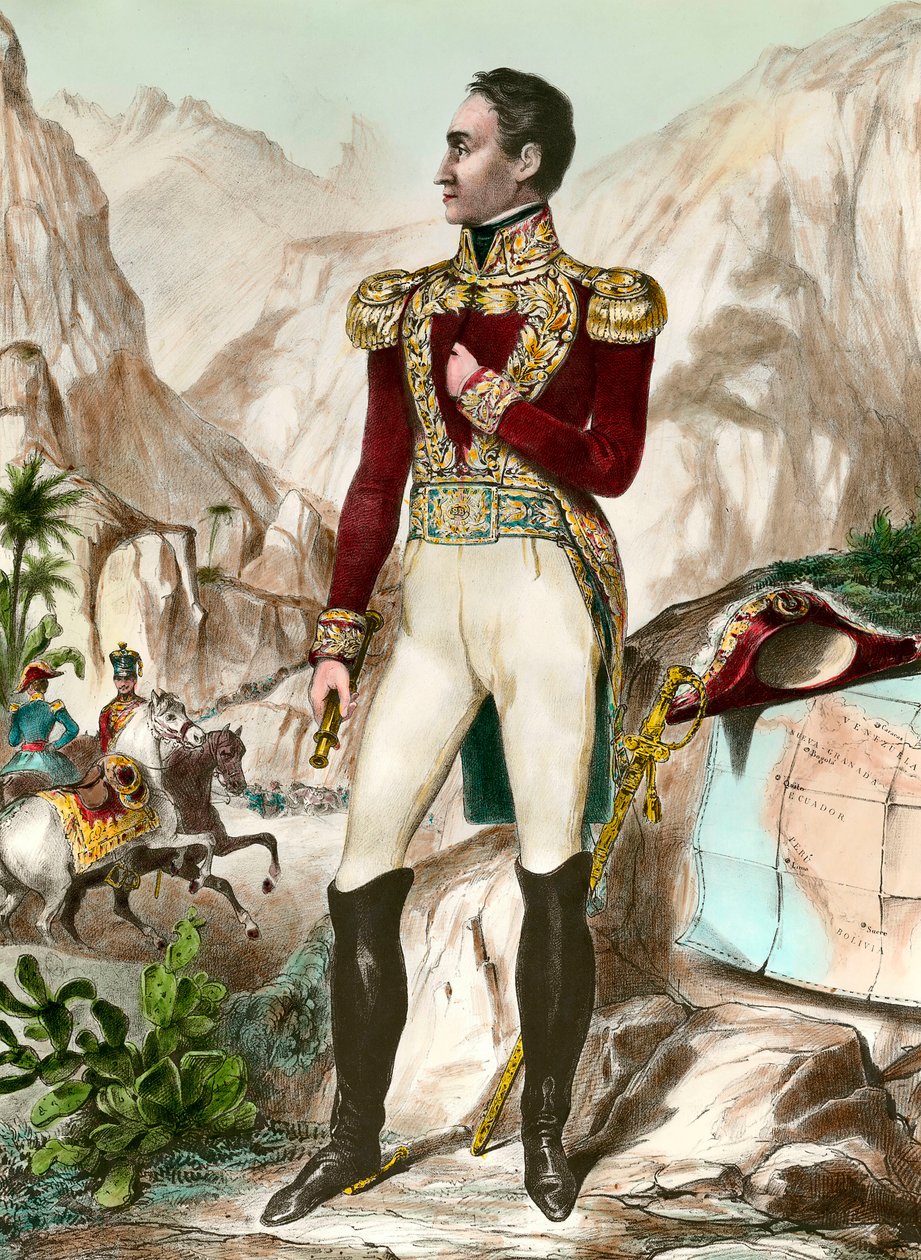 Portrait en pied de Simon Bolivar (1783-1830) نقش عام لأمريكا الجنوبية من القرن التاسع عشر. مجموعة خاصة بواسطة فنان غير معروف
