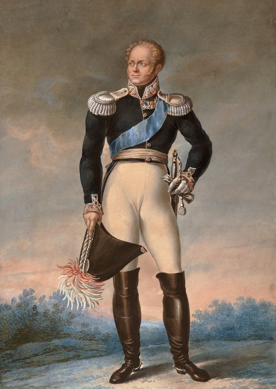 صورة الإسكندر الأول لروسيا ، ج. 1819 - ألوان مائية - صورة قدم الإسكندر الأول ، قيصر روسيا (1777-1825) "لوحة مائية مجهولة المصدر بواسطة فنان غير معروف