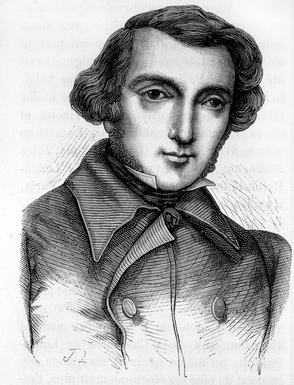 صورة ألكسيس دي توكفيل (1805-1859) ، مؤرخ وسياسي فرنسي. نقش القرن التاسع عشر. بواسطة فنان غير معروف