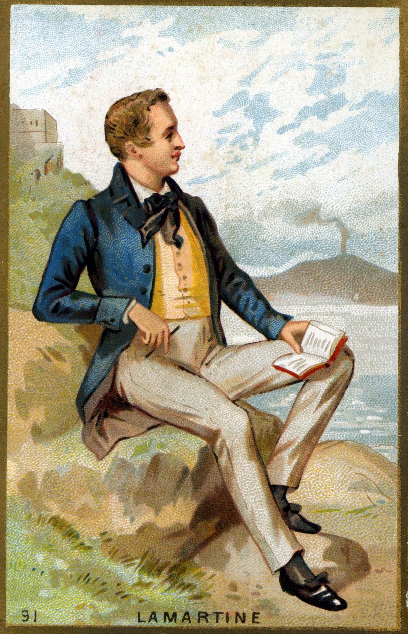 صورة لألفونسو دي لامارتين (1790 - 1869) شاعر فرنسي. الطباعة الحجرية الملونة في القرن التاسع عشر. بواسطة فنان غير معروف