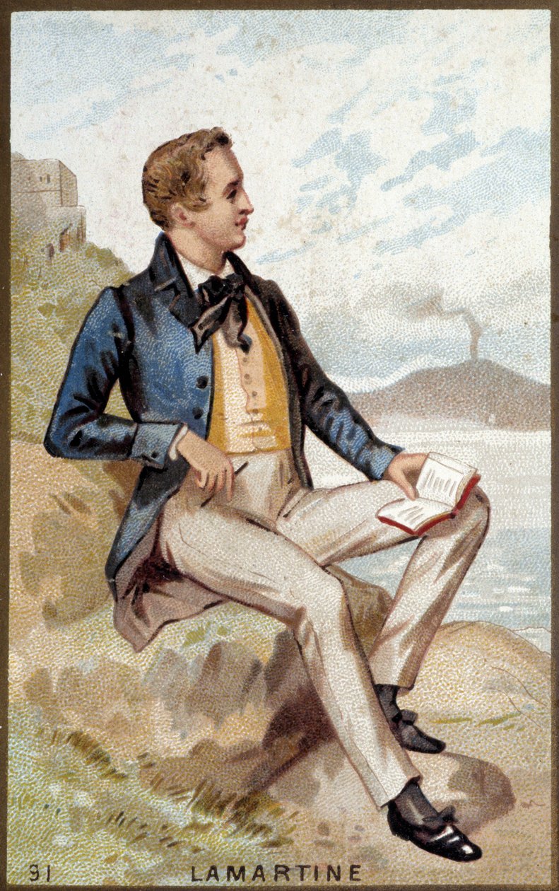 صورة لألفونسو دي لامارتين (1790 - 1869) شاعر فرنسي. الطباعة الحجرية الملونة في القرن التاسع عشر. بواسطة فنان غير معروف