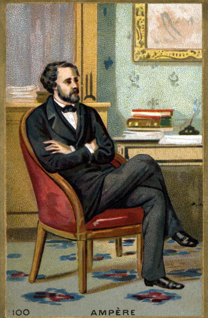 صورة لأندريه ماري أمبير (1775 - 1836) عالم فيزياء فرنسي. الطباعة الحجرية الملونة في القرن التاسع عشر. بواسطة فنان غير معروف