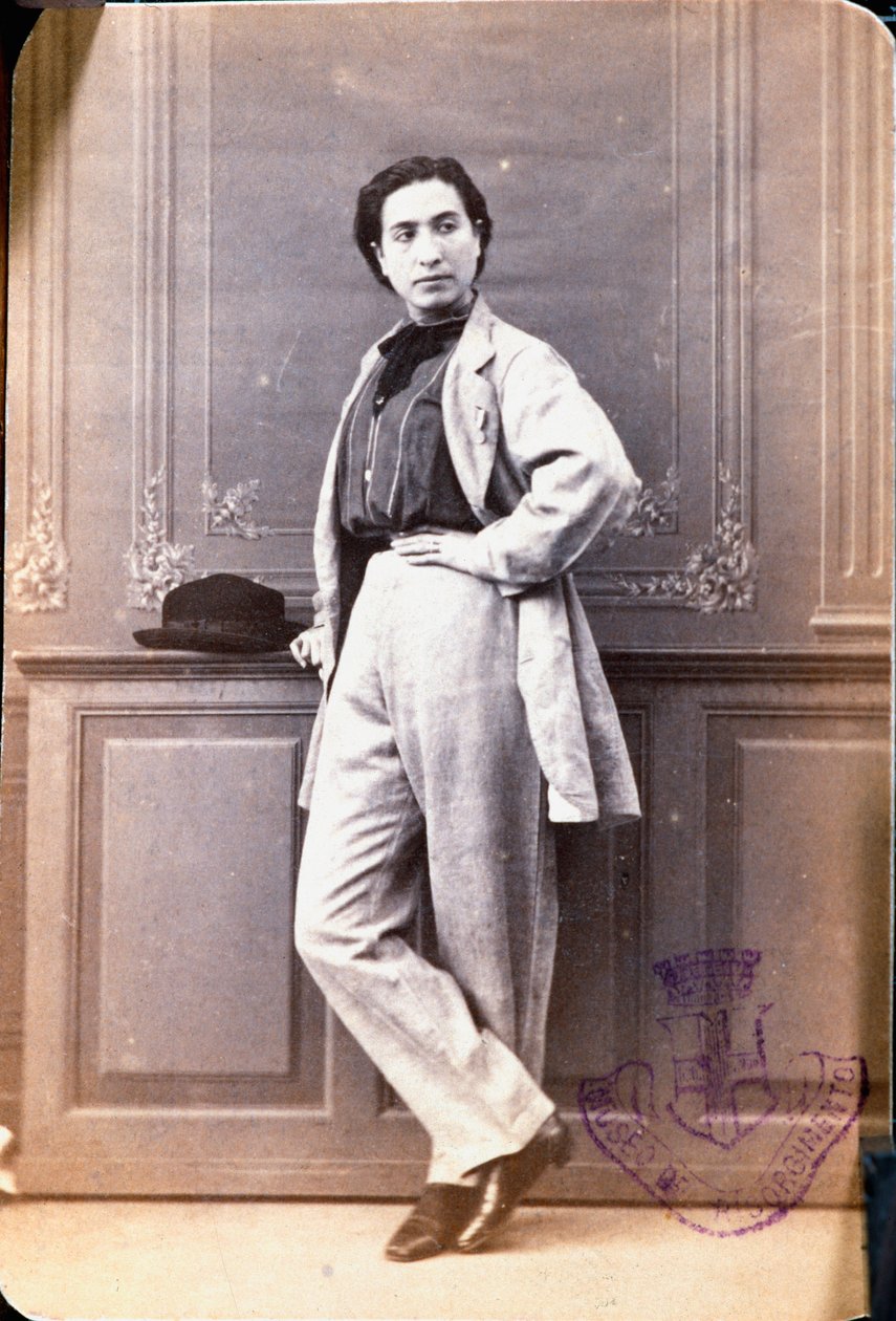 صورة لأنيتا غاريبالدي (1821-1849) ، زوجة جوزيبي غاريبالدي ، بملابس رجالية ، وقد قص شعرها في روما لتذهب مرور الكرام بواسطة فنان غير معروف