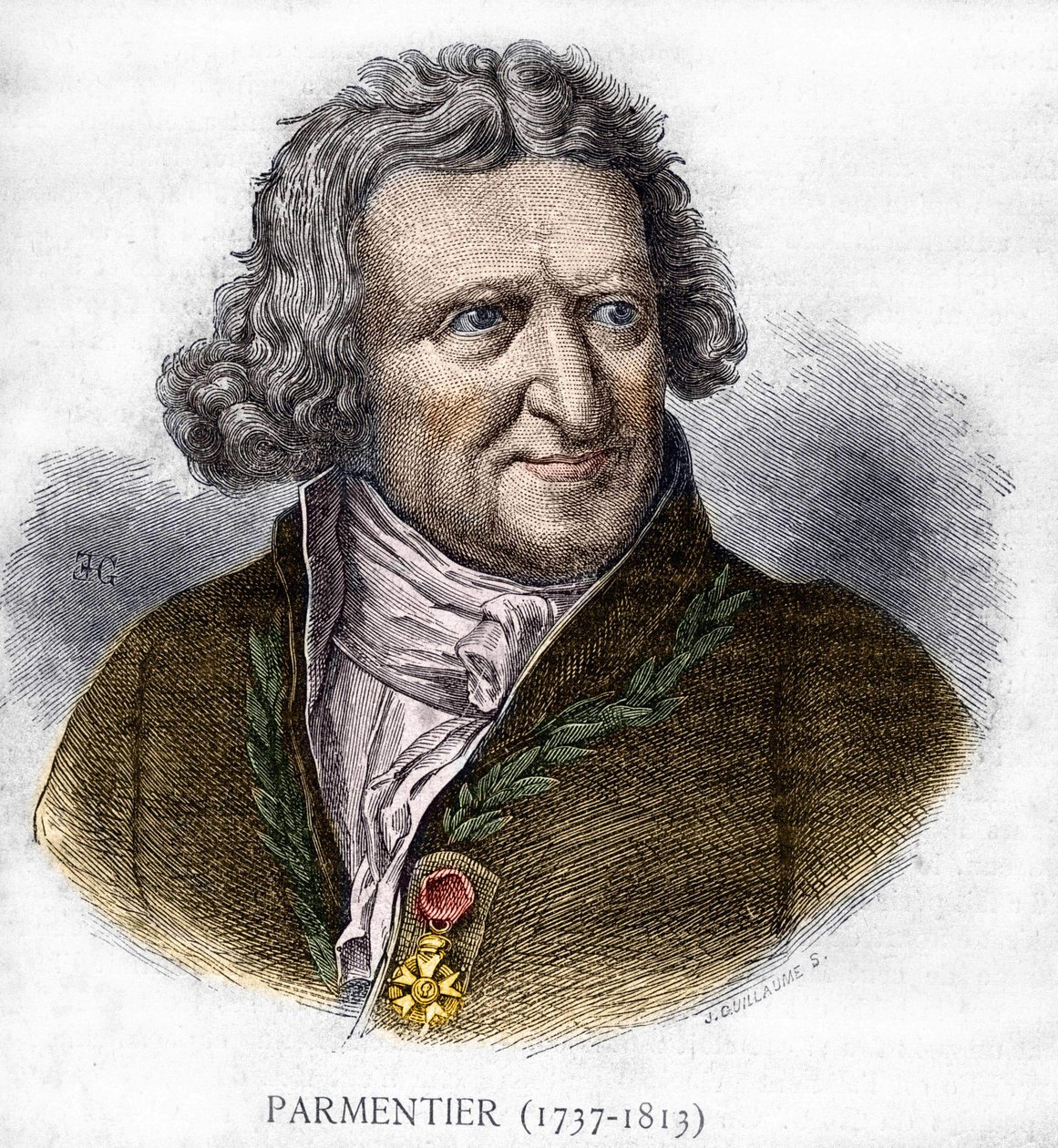 صورة أنطوان أوجستين بارمنتييه (1737 - 1813) ، الصيدلاني العسكري والمهندس الزراعي الفرنسي - في ليه كونتيمبورانس ، في أواخر القرن التاسع عشر. بواسطة فنان غير معروف
