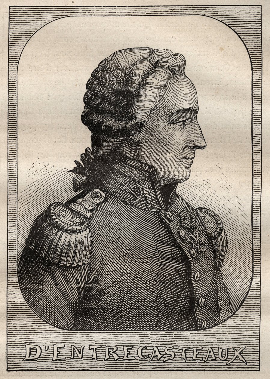 صورة شخصية لأنطوان بروني (بروني) دي إنتريكاستو (1737-1793) - رسم توضيحي مأخوذ من "البحارة الكبار في القرن الثامن عشر" بواسطة فنان غير معروف